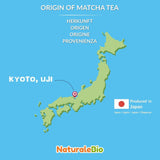 Naturalebio Ceremonial Grade Matcha Tea Powder Original grönt te från Japan. Matcha grönt tepulver av ceremoniell kvalitet tillverkat i Uji, Kyoto. Perfekt för att dricka, laga mat och latte. Kartong med 30 g.