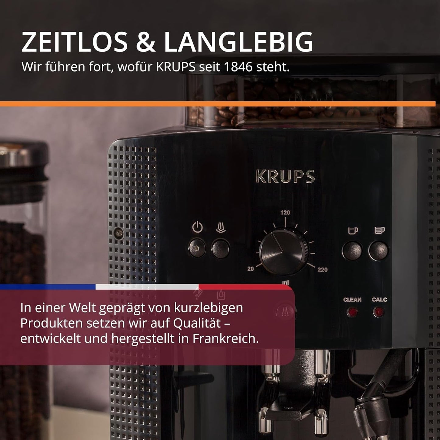 KRUPS Arabica Picto automatisk espressomaskin, kompakt design, lätt att använda, intuitivt justerbar vridreglage, mjölkskummare, 2-koppsfunktion, espressomaskin, svart, EA810870