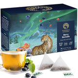 Blooms & Leopard Premium gröna tepåsar - Berry Borealis Blend med Hibiscus, Blueberry, Strawberry and Spearmint - 20 Pyramid tepåsar för varmt eller kallt te