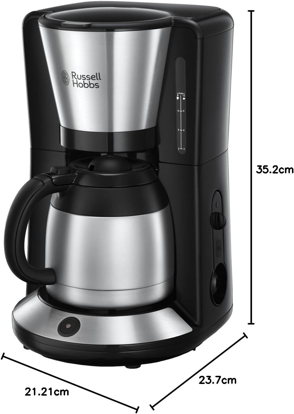 Russell Hobbs kaffebryggare [Duschhuvud för optimal extraktion och arom] Adventure (1 till 8 koppar, 1,0 L termokanna, automatisk avstängning, anti-droppsystem, 1100W) Filterkaffebryggare 24020-56