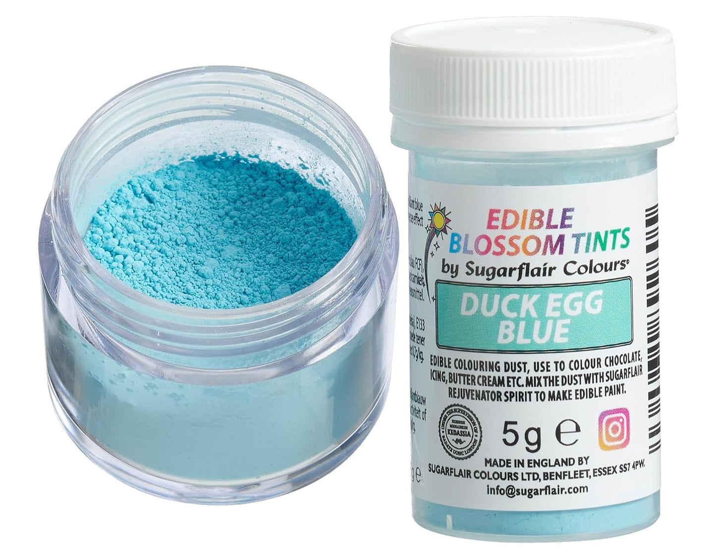 Sugarflair Blossom Tint Duck Egg Blue Food Coloring Powder - Livsmedelsfärgpulver för tårtdekorationer, fondant, glasyr, choklad, smörkräm, macarons och mer - 5G