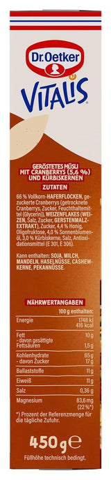 Dr. Oetker Vitalis rostad müsli med tranbär och pumpafrön: rostad müsli med torkade tranbär, 8 st (8 x 501 g)