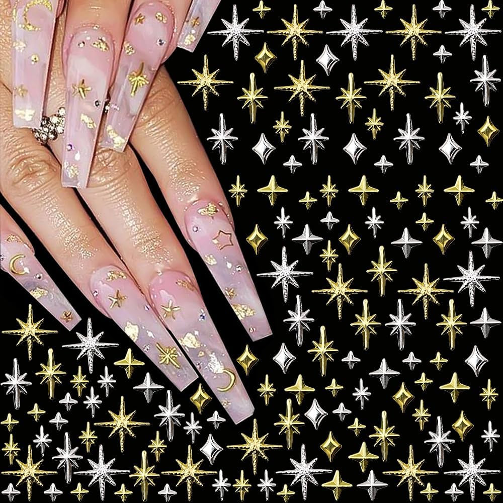 120 st Guld-Silver Star Nail Charms Star Y2K Nails Metal Star Nail Charms Blandade storlekar Nagelskruvar Star Nail Design Nail Art 3D Star Charms Nageldekoration Nagelberlocker Nageltillbehör