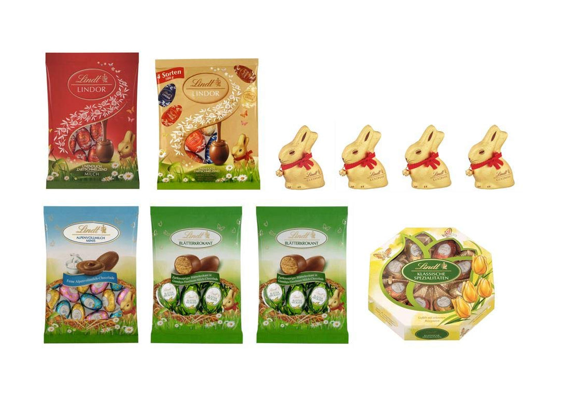 Chokladpåskset | 894g | Innehåll: Gyllene kaniner och gyllene chokladkaniner | 100g gyllene kaniner | Premium vit choklad med jordgubbsbitar i form av en kanin till påsk