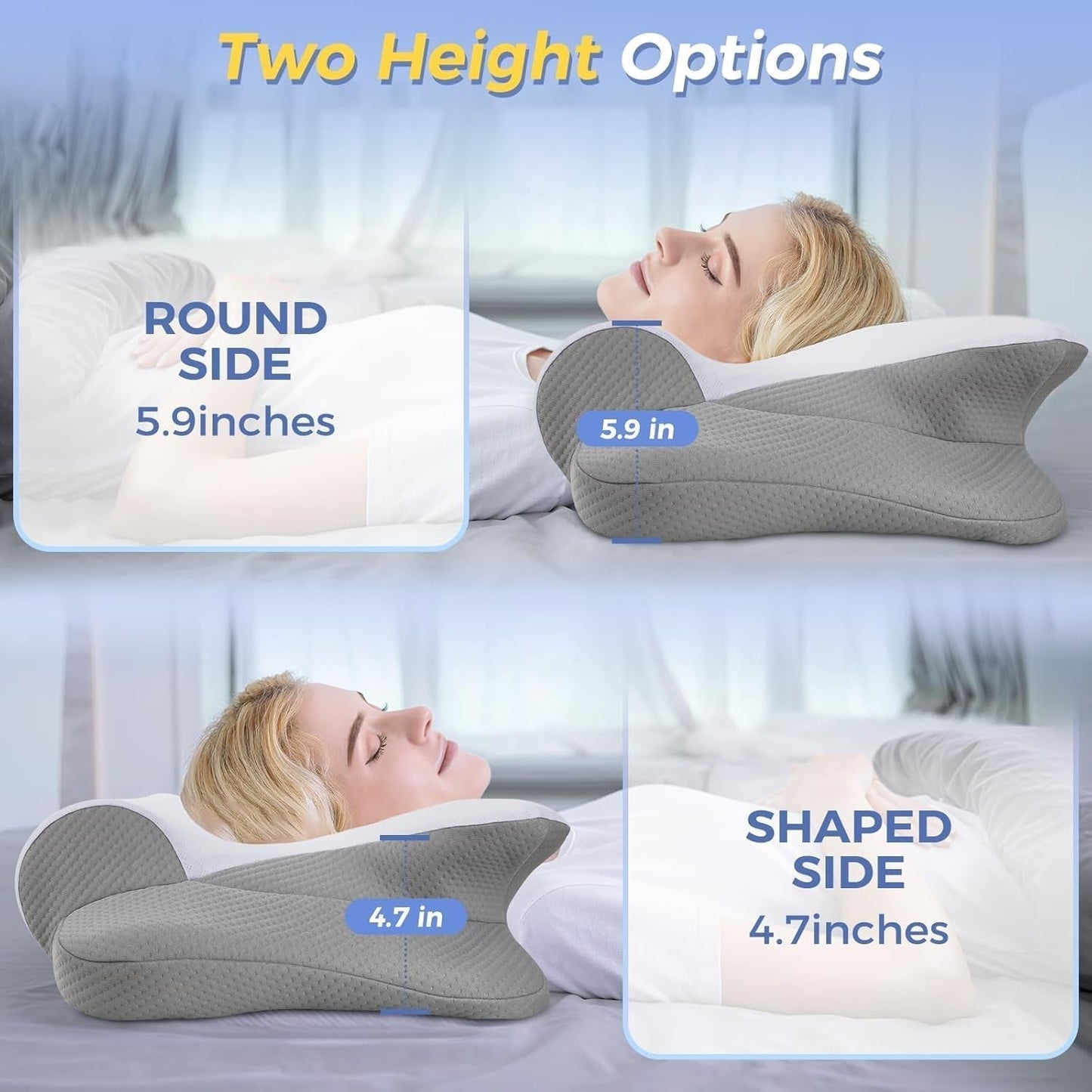 SAHEYER nackkudde 2 i 1 Ergonomisk nackstödskudde och nackrullskudde Ortopedisk kudde för sidoslipare Memory Foam-kudde för sidoslipare Rygg och mage Ortopediska livmoderhalskuddar Naty Shop