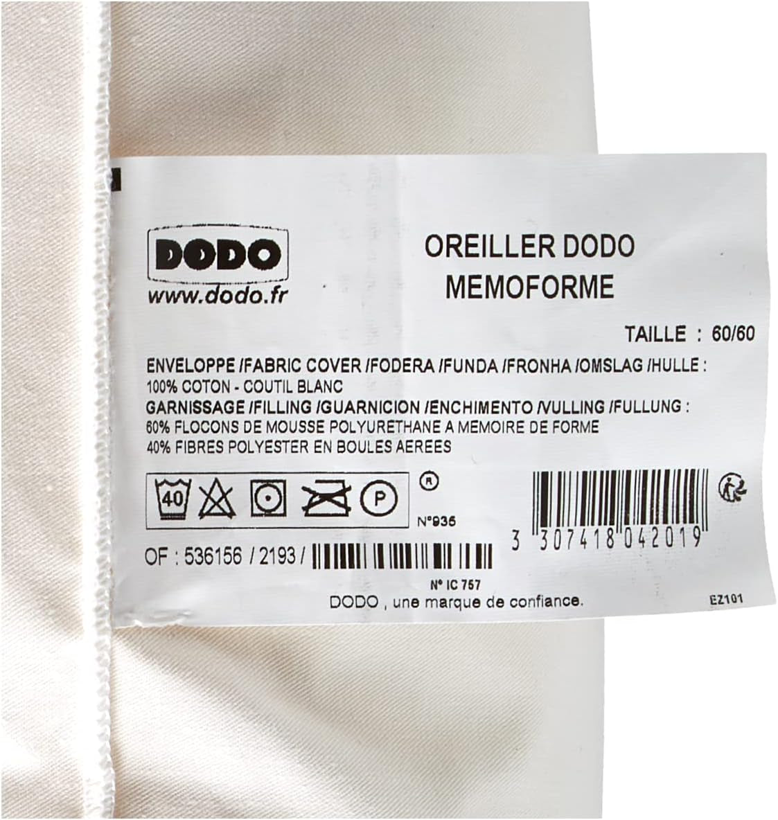 DODO OFM60 Ergonomisk latexkudde, 60 X 60 cm, vit Naty Shop standardkuddar