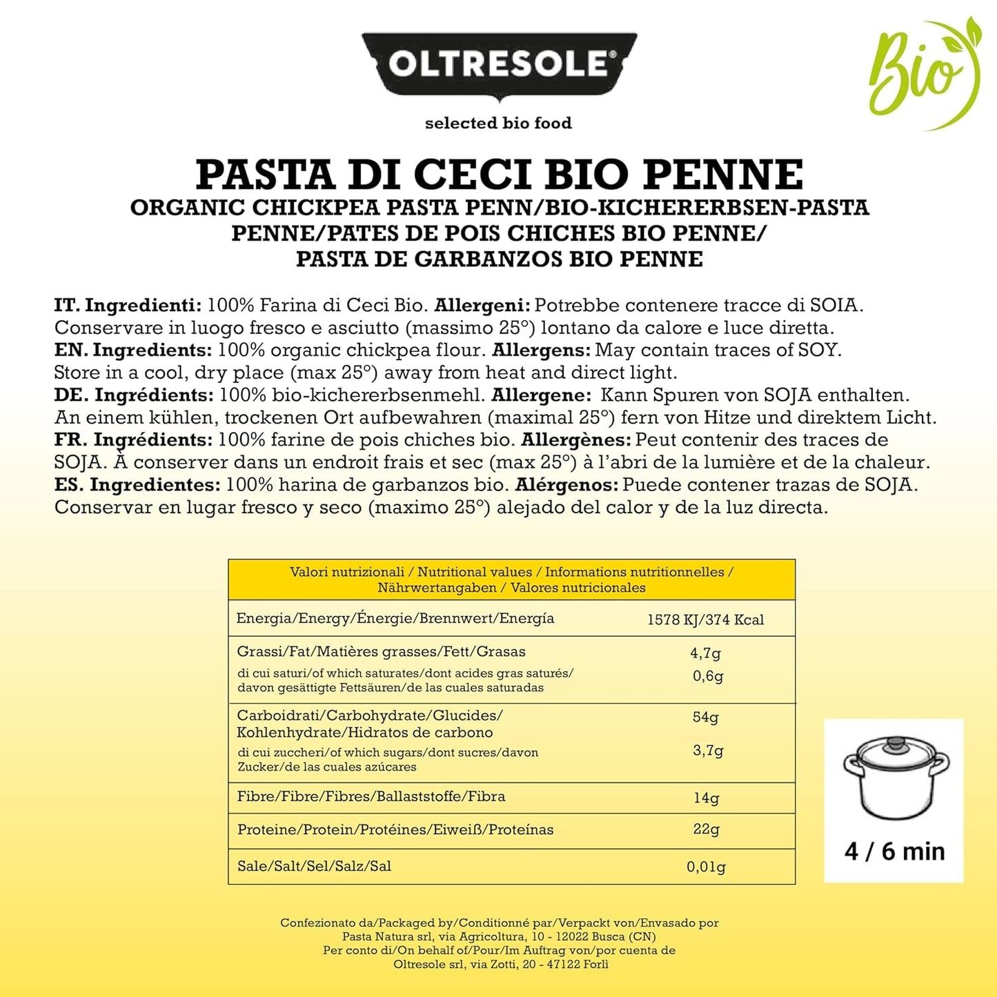Italiensk ekologisk kikärts Penne Pasta 100 % ekologisk kikärtsmjöl Protein Pasta Fiberrik Vegansk glutenfri 3-pack x 350 g