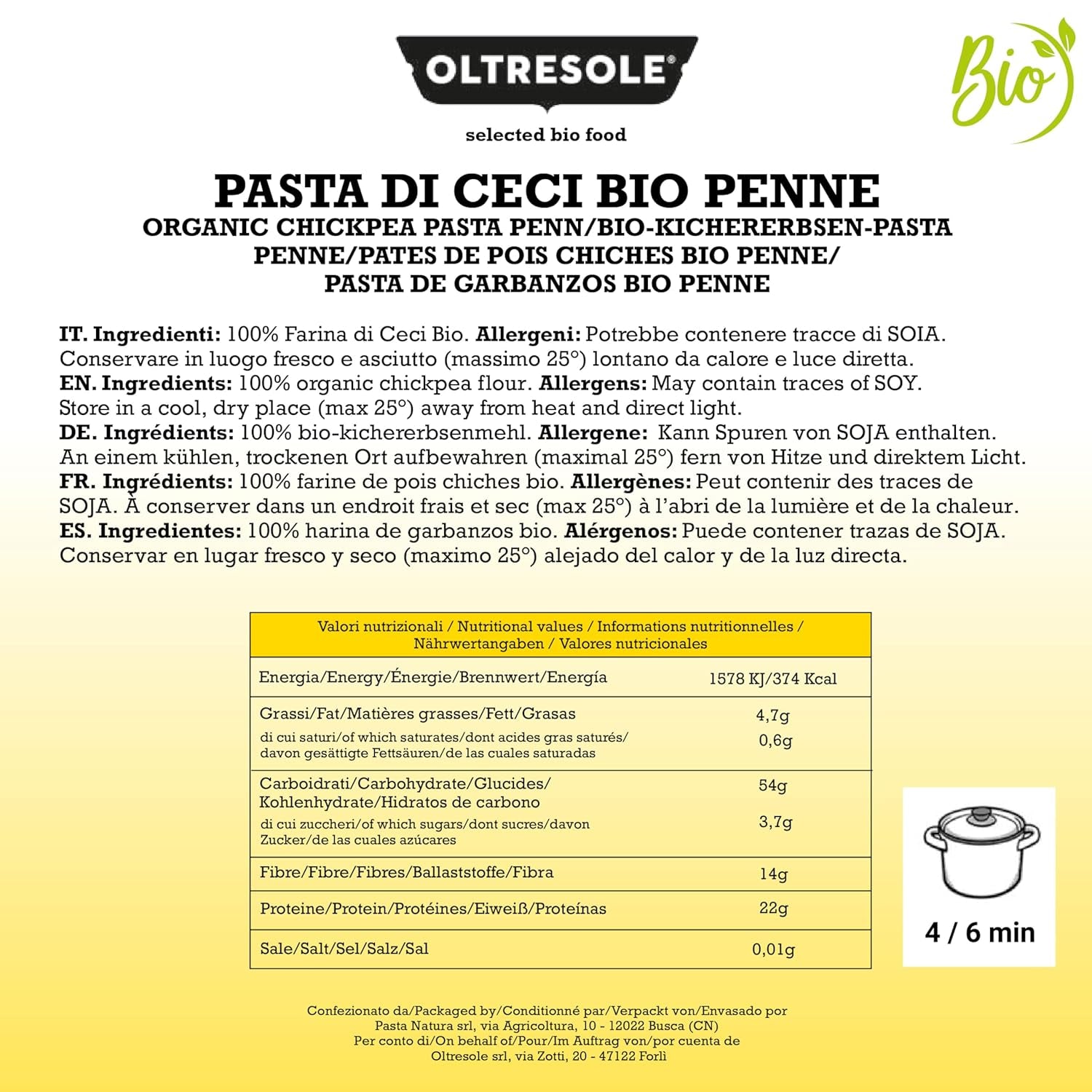Italiensk ekologisk kikärts Penne Pasta 100 % ekologisk kikärtsmjöl Protein Pasta Fiberrik Vegansk glutenfri 3-pack x 350 g