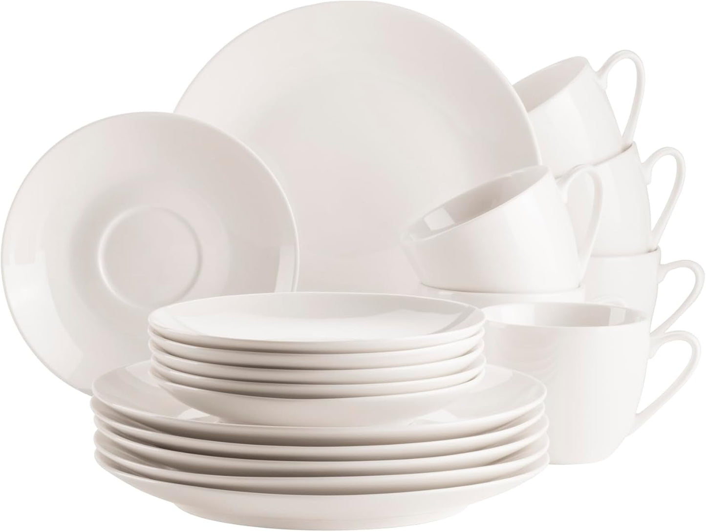 MÄSER 934105 Belmira-serien, klassisk kaffeservis för 6, 18-delad kaffeservis, tidlös, elegant, delikat, porslin, vit