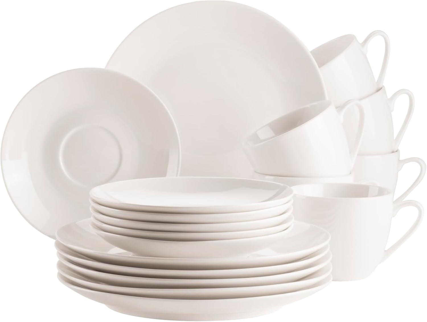 MÄSER 934105 Belmira-serien, klassisk kaffeservis för 6, 18-delad kaffeservis, tidlös, elegant, delikat, porslin, vit