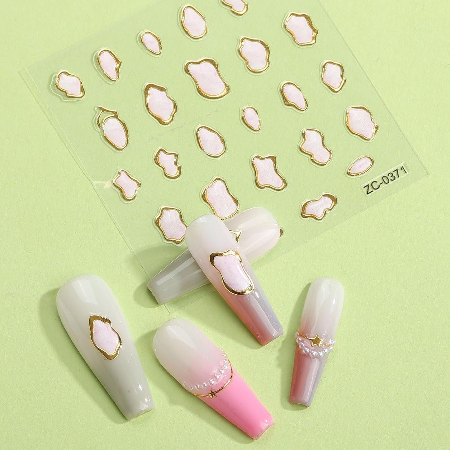 JMEOWIO 6 Blatt 3D Nagelsticker Goldene Unregelmäßige Geometrische Nail Art Sticker Selbstklebend Nagelaufkleber 5D Stereoskopisk Dekoration Nageldesign Zubehör