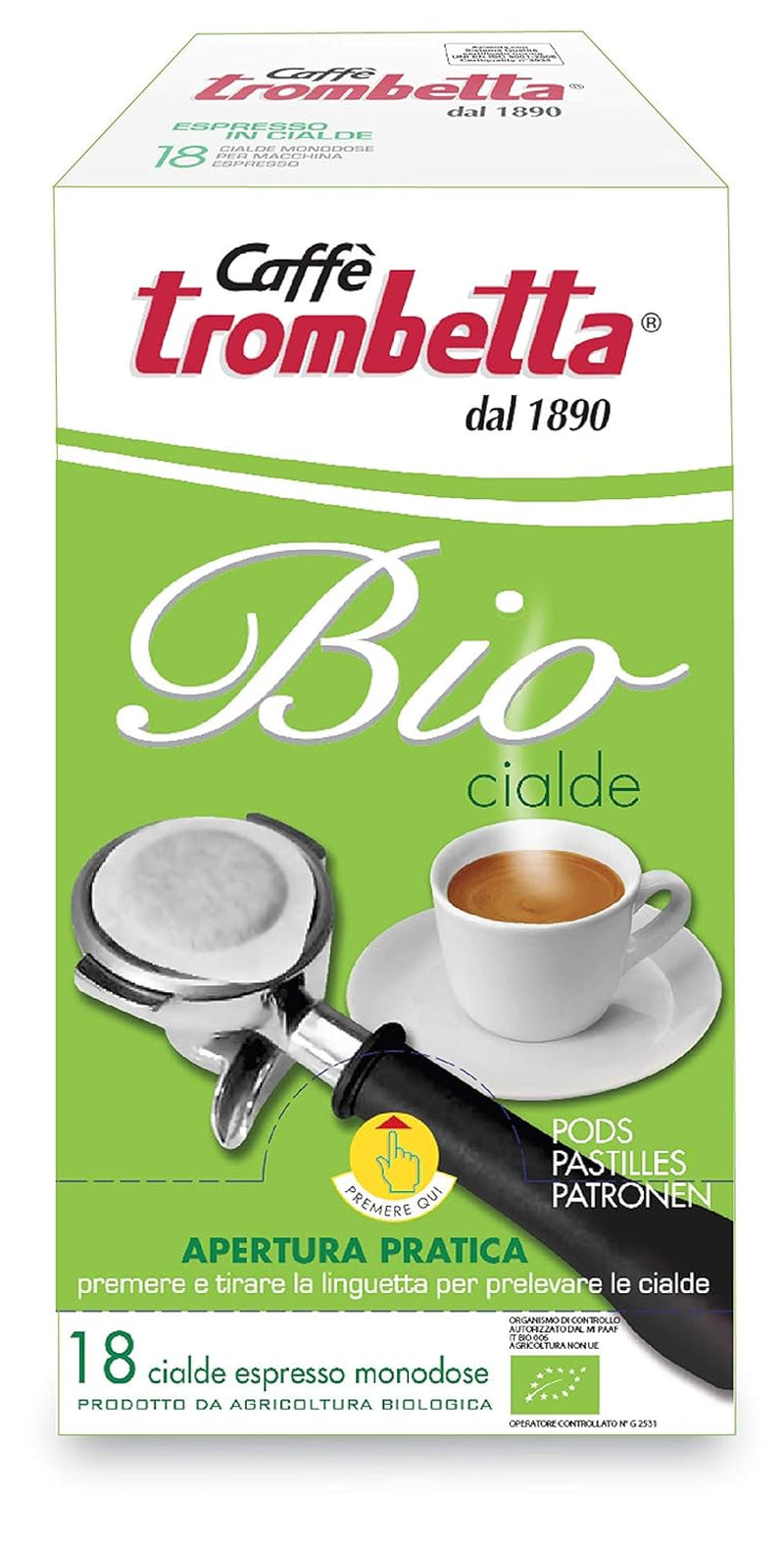 Caffè Trombetta ESE Kaffeepads, Italien Kaffee, Richhaltiges Aroma och samtiger Gesmack Biologisch - 1 Packungen zu je 18 Kaffeepads