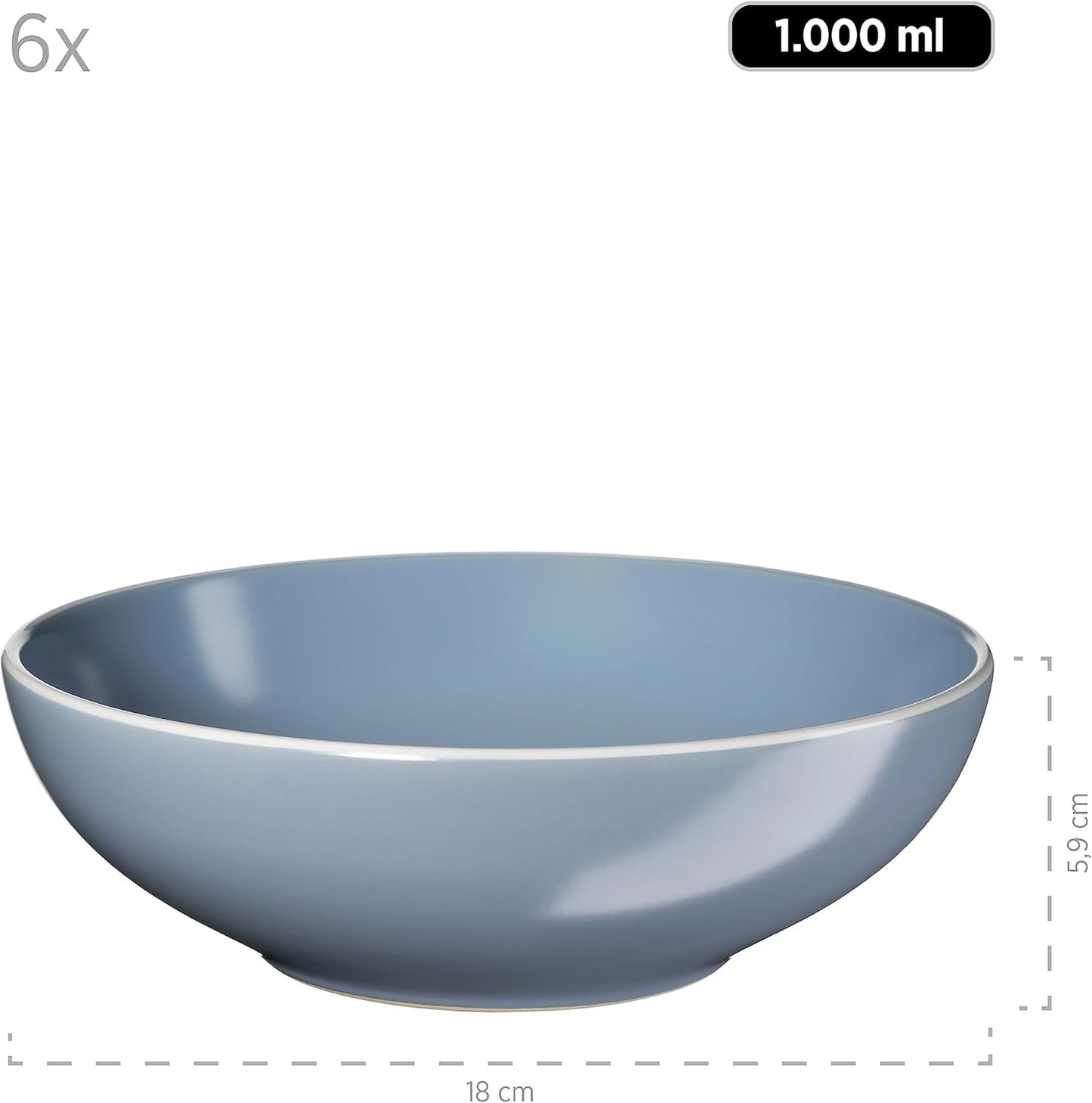 MÄSER 931844 Elissa Series Moderna servisset för 6, blå med vit kant, 24-delat kombinationsset, keramik