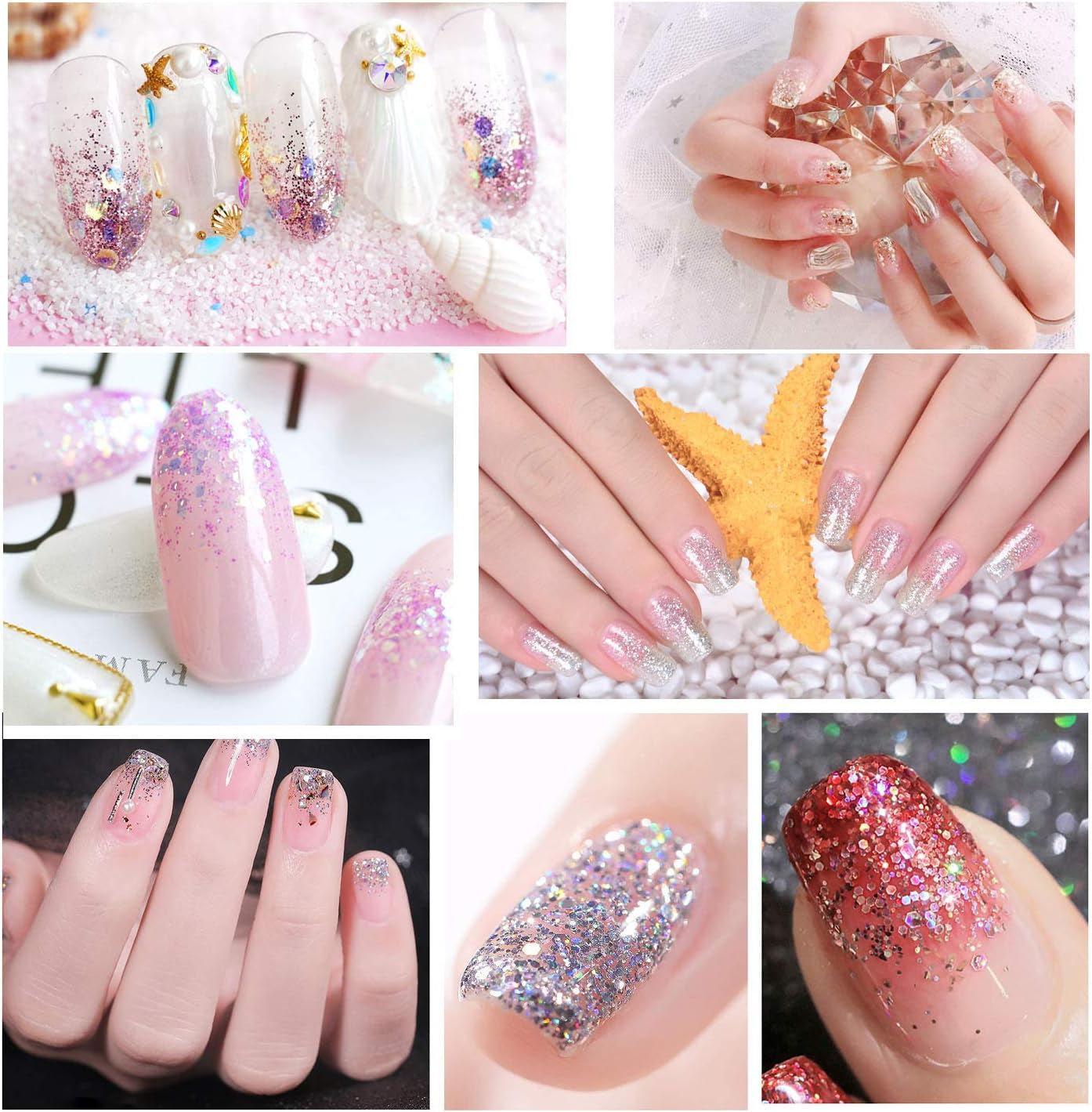 HOWAF 12 lådor Nail Glitter Ansikte Kroppsborste Glitter Smink Nagel Glitter Ögon Läpp Hår Kroppsdekoration Halloween Julfestival Maskerad Smink Tillbehör