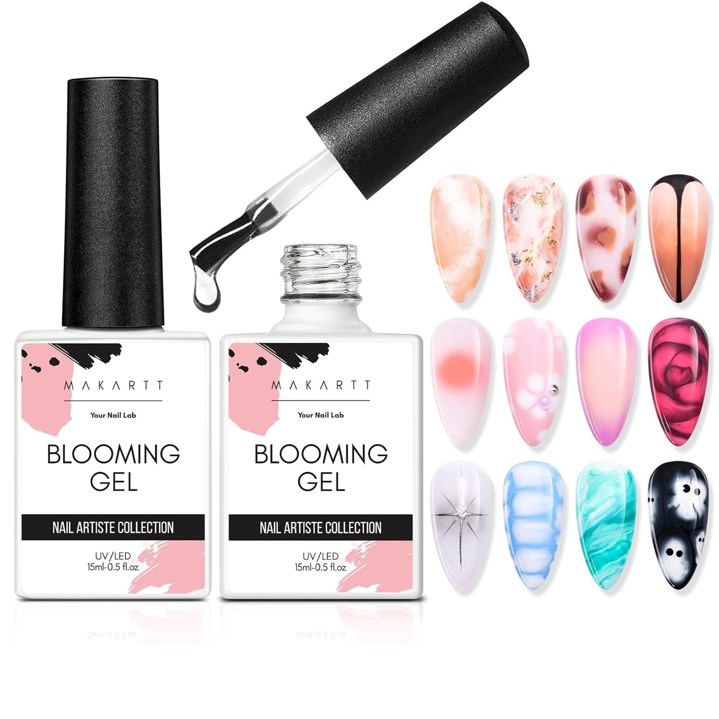 Makartt Blooming Gel Nagellack - 15ml Blooming Gel Nagellack Extender med marmorfärg, gelfärg, DIY-manikyr-nageldesign, blommor, djur, akvarell, magisk manikyrsats