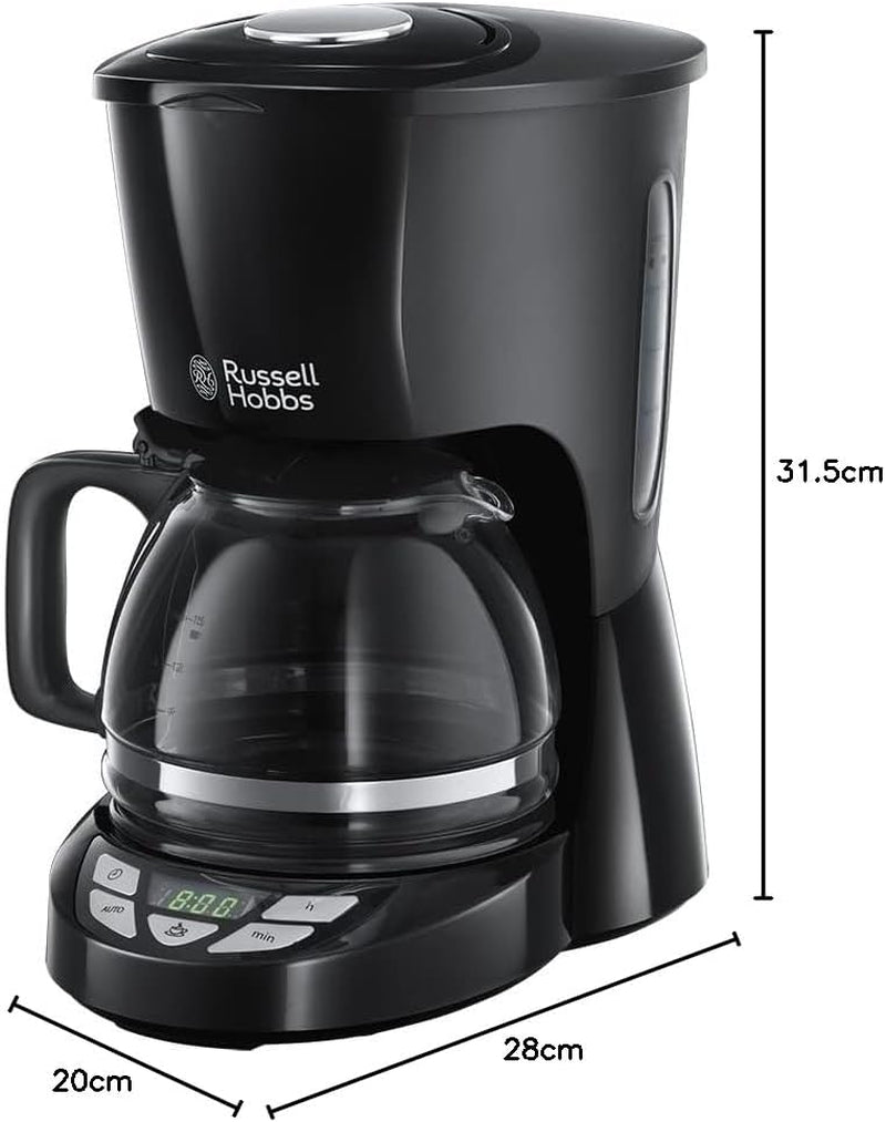 Russell Hobbs kaffebryggare [Digital timer, duschmunstycke för optimal extraktion och arom] Texturer+ (1 till 12 koppar, 1,25 l glaskaraff, värmeplatta, antidroppsystem) Filterkaffebryggare 22620-56