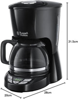 Russell Hobbs kaffebryggare [Digital timer, duschmunstycke för optimal extraktion och arom] Texturer+ (1 till 12 koppar, 1,25 l glaskaraff, värmeplatta, antidroppsystem) Filterkaffebryggare 22620-56
