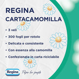 Regina Cartacamomilla - 8 rullar toalettpapper, 300 fluffiga ark, 3 lager, mjukt och fast, återvinningsbart pappersförpackning