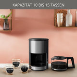 Krups KM3210 Pro Aroma Plus Espressomaskin, 10 koppar, 1,25 L, Håll värmen i 30 minuter, Synligt vattennivåfönster, Anti-droppsystem, Svart med applikationer i rostfritt stål