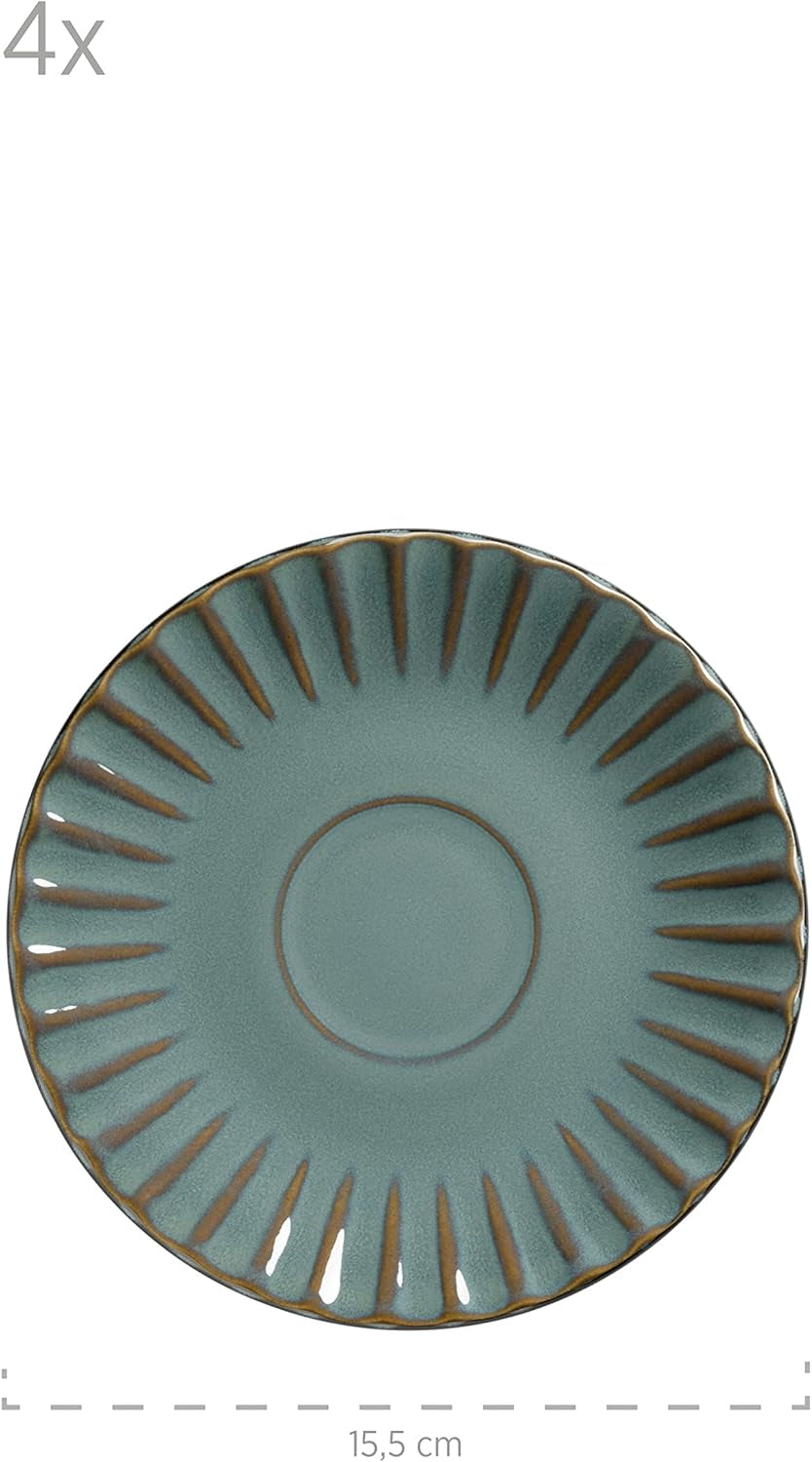 MÄSER 931966 Confino Series servisset för 4, modern vintagelook, keramiskt frukostset, 12-delat, bensinfärg med svarta accenter, stengods