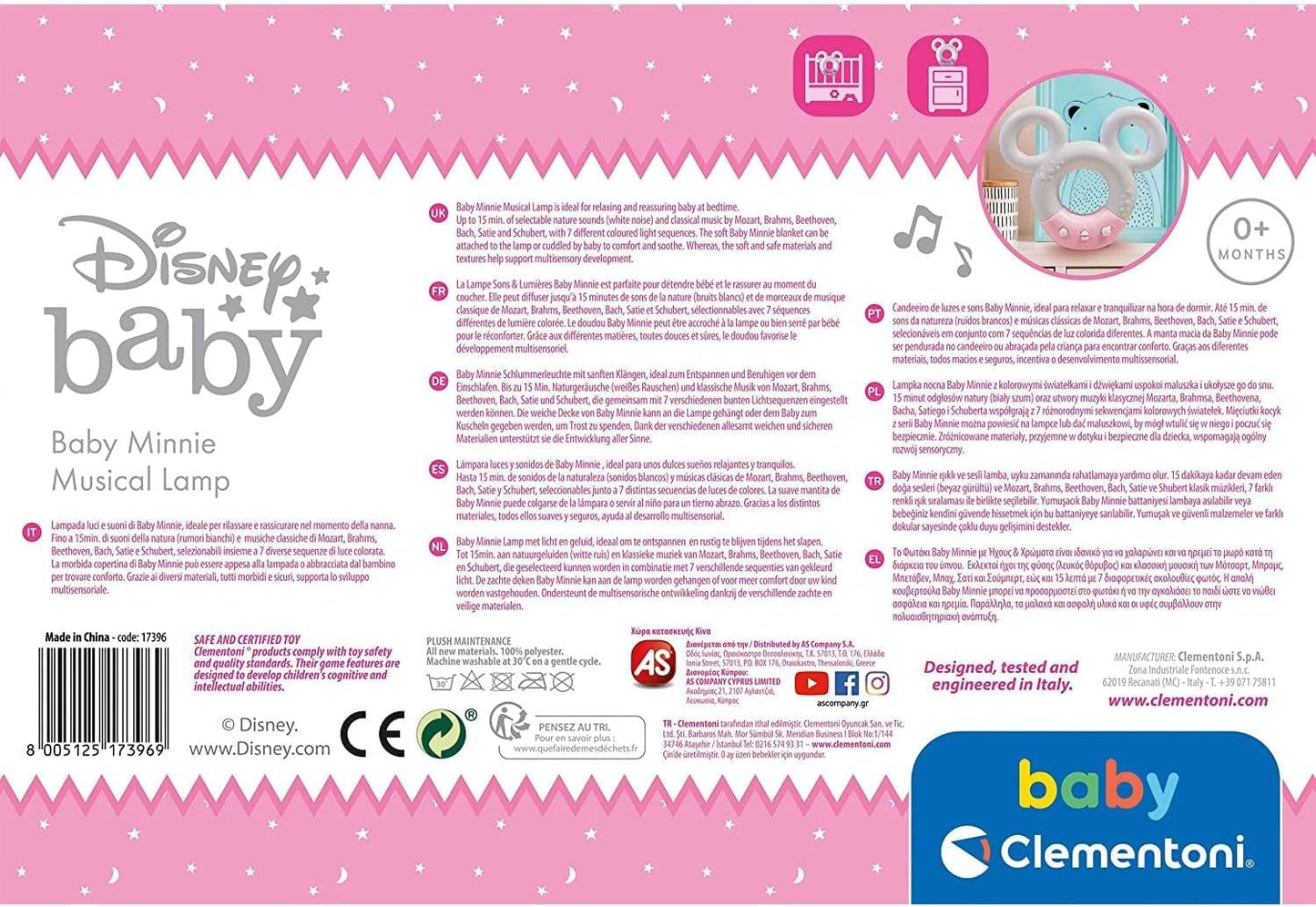 Clementoni 17396 Disney Baby Minnie Ljud & Färg Lampa Nattljus Vit Musik 0 månader + Jucarii Bebe Naty Shop