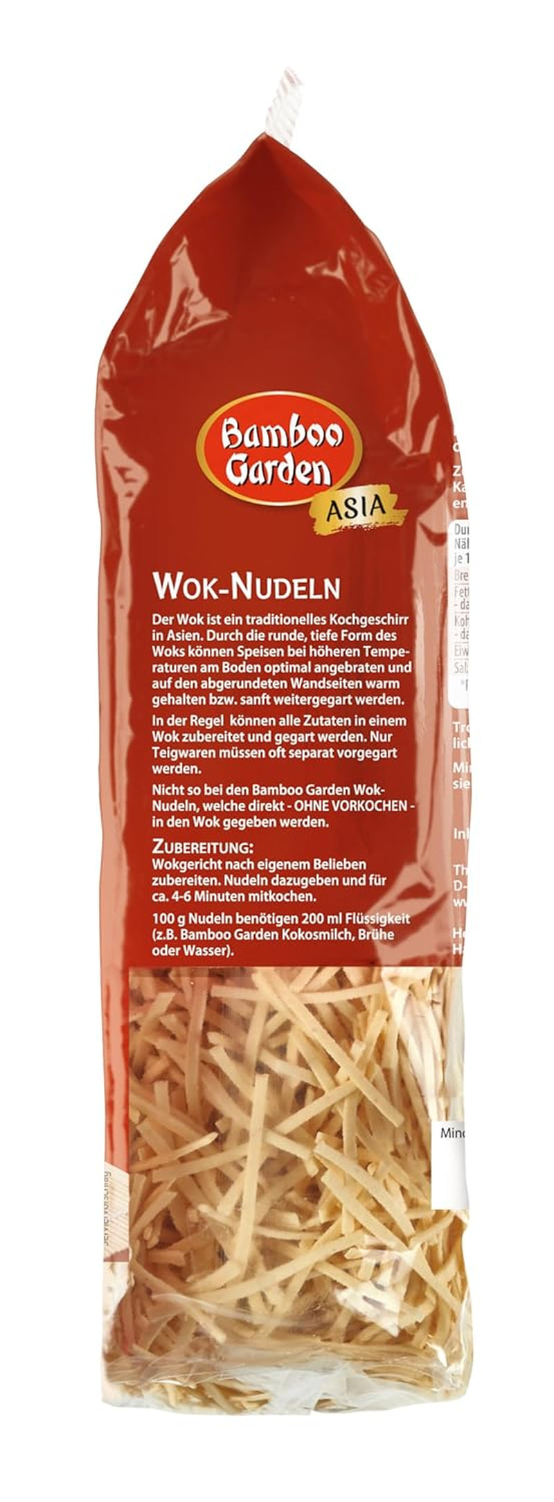 Bamboo Garden - Wok Nudlar | Snabbnudlar med ägg | Blanda, ingen förkokning krävs | För asiatiska wokrätter | 250 g i en påse