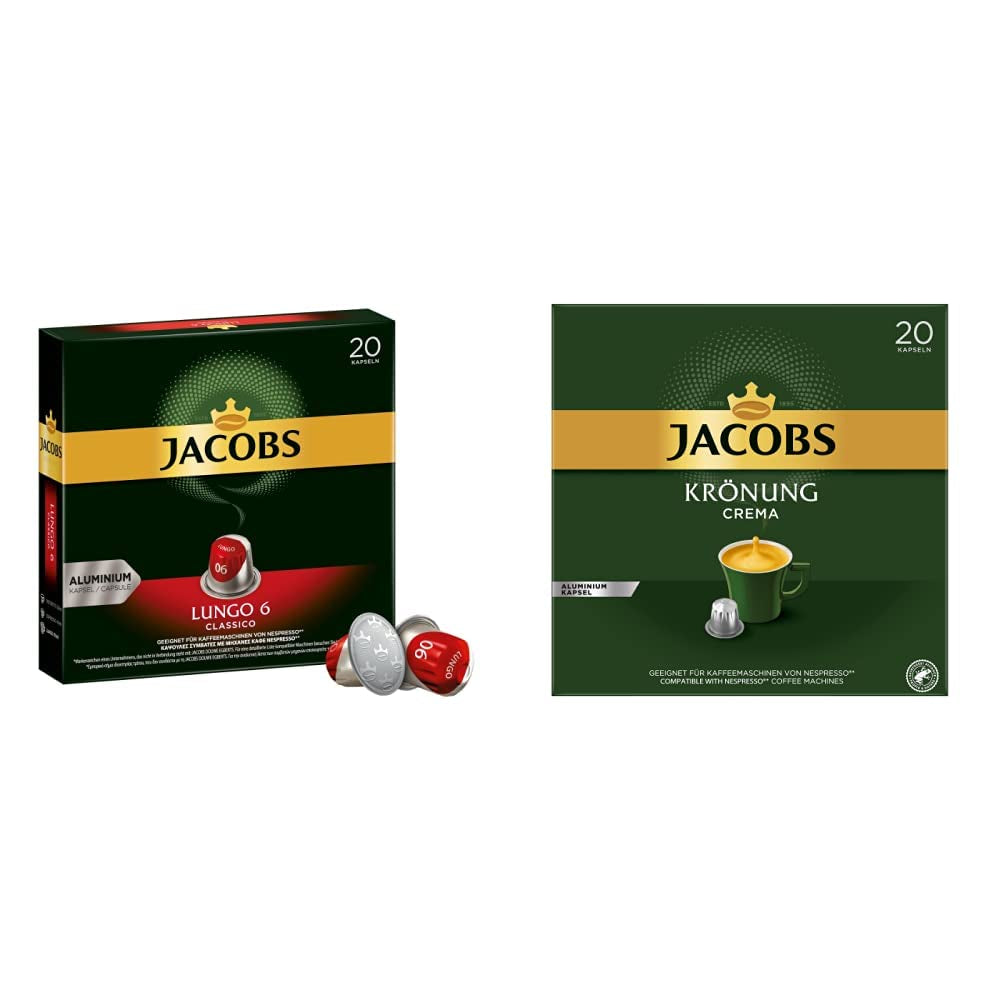 Kaffeekapseln Lungo Classico, Intensität 6 av 12, 10 x 20 Getränke & Kaffeekapseln Krönung Crema, 200 Nespresso-kompatibla Kapseln, 10er Pack, 10 x 20 Getränke, 1040 g