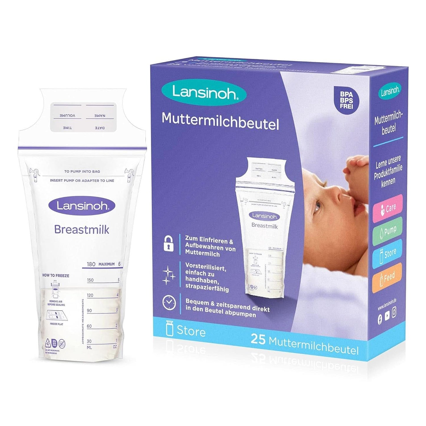 Lansinoh Muttermilchbeutel - 25 Stück - Zum Sicheren Aufbewahren Und Einfrieren Von Muttermilch - Hygienisk & Platzsparend Tillbehör Mat och Amning Bebe Naty Shop