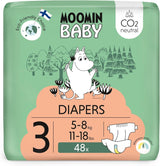 Mumin Baby Eco-blöjor, storlek 3, 5-8 kg, 48 delar, mjuka premiumblöjor | Mjuk och hudvänlig, andas, absorberande, inga onödiga kemikalier |