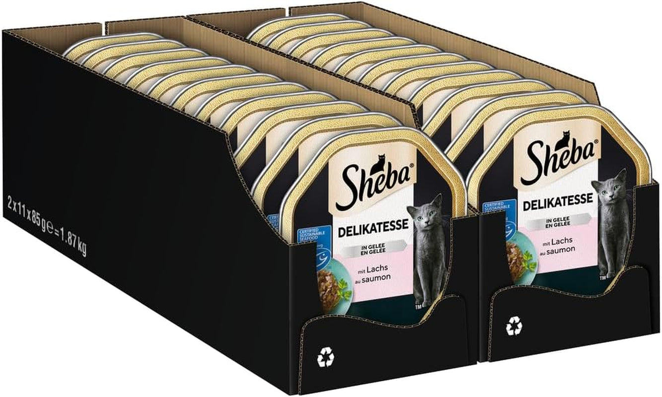 Sheba Wet Cat Food, delikatess i laxgelé, 2 x 11 x 85g
