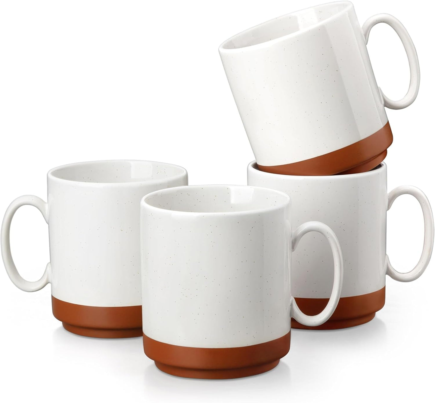 MALACASA kaffemuggset, 350ml muggset av stengods för 4 personer, moderna kaffemuggar för te, juice, latte, cappuccino, varm choklad. Tål diskmaskin och mikrovågsugn, TARA-serien, kakivit