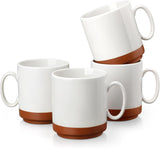 MALACASA kaffemuggset, 350ml muggset av stengods för 4 personer, moderna kaffemuggar för te, juice, latte, cappuccino, varm choklad. Tål diskmaskin och mikrovågsugn, TARA-serien, kakivit