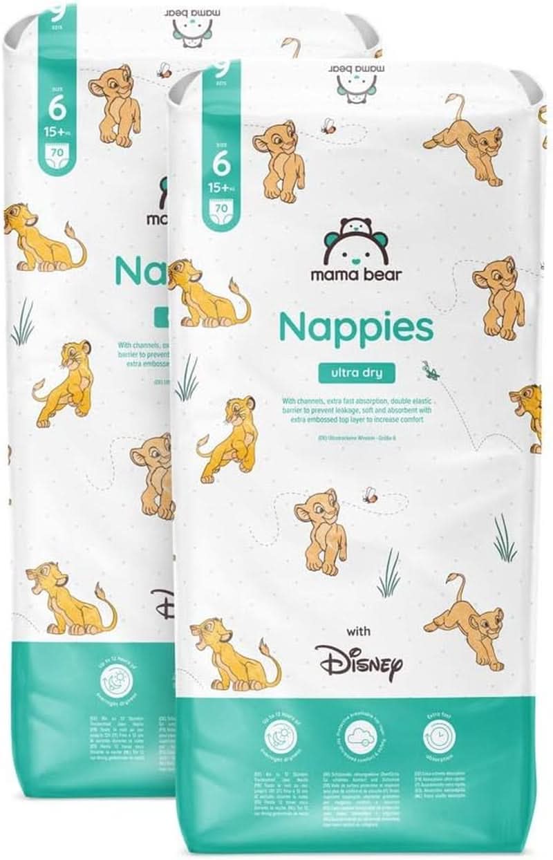 Mama Bear Disney Ultra Dry blöjor storlek 4 (8-14 kg), vit, 84 stycken (1 förpackning) Naty Shop storlek 6 (15+kg) Månadsförpackning