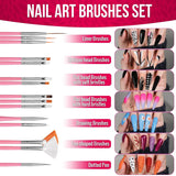FANDAMEI Nail Art Brush Set, 15 Stücke Pinsel Für Gelnägel Nagel Pinsel, 5 Stücke Dotted Pen, 10 Rolle Streifenband Nägel, Strasssteine ​​​​Nägel, Ultra Dünn Nagel Paillettes Für Nagelkunst Maniküre Set