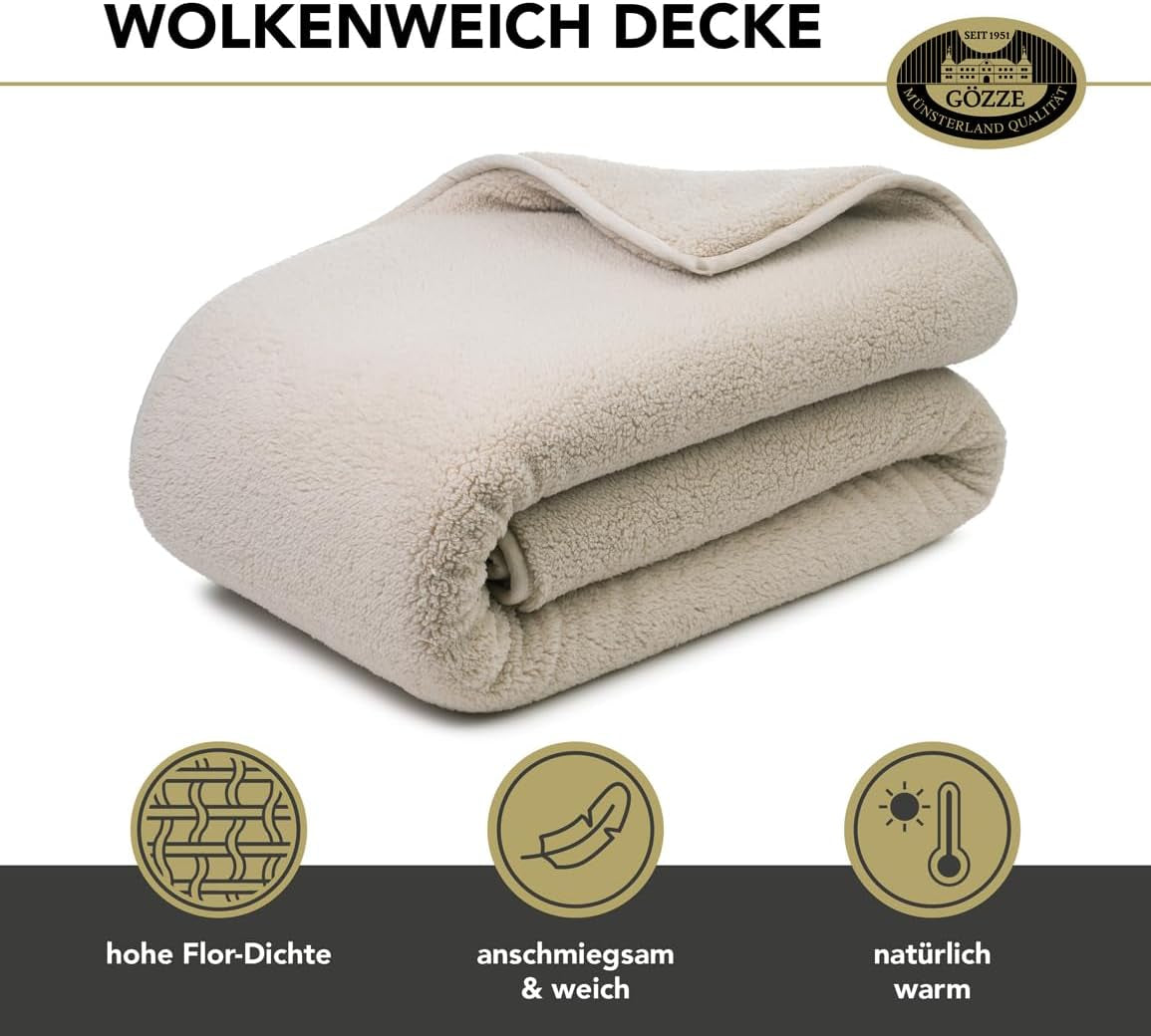 Gözze - Molnmjukt kramfilt, fårskinnsimitation, 100 % polyester (mikrofiber), 150 X 200 Cm - Kamel Täcken och täcken Naty Shop