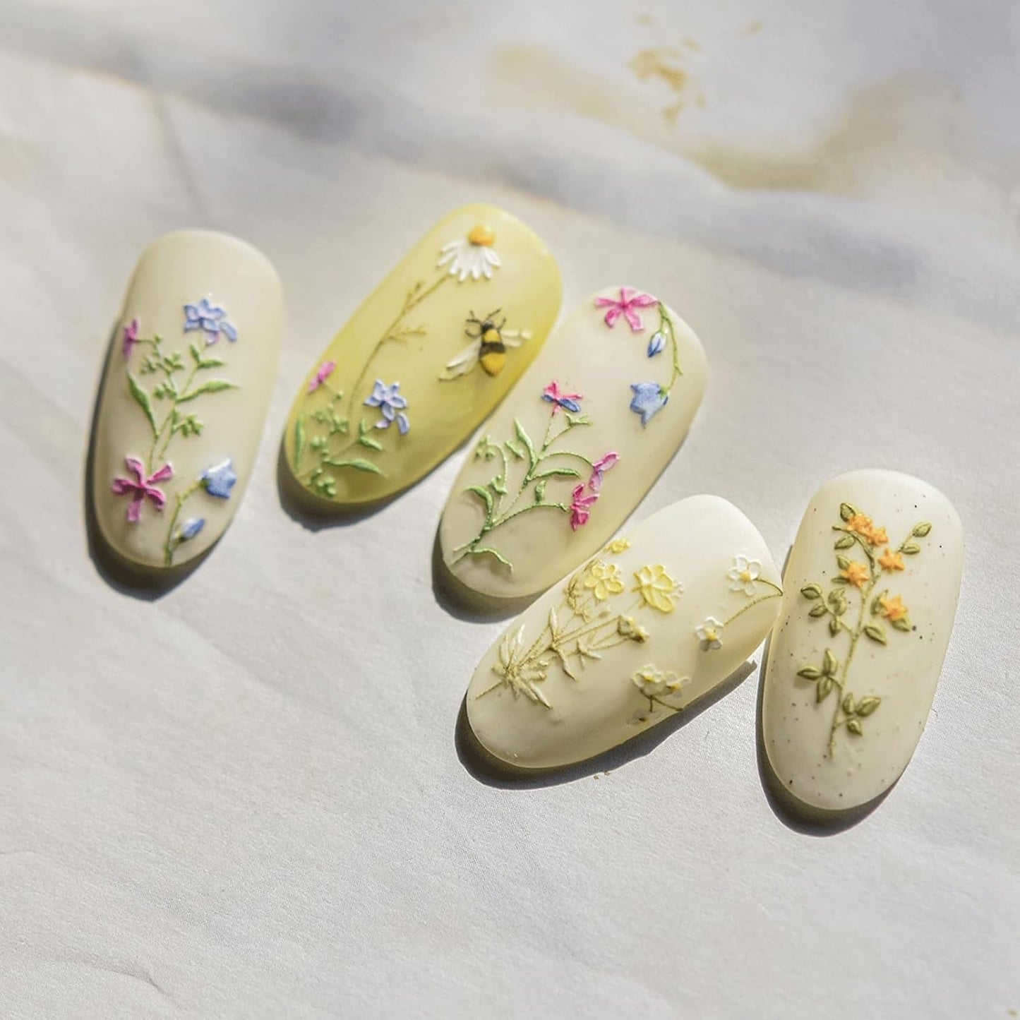 JMEOWIO 3D Nagelsticker Blumen Nail Art Sticker Selbstklebend Nagelaufkleber 5D Stereoskopisk Frühling Sommer Blumen Dekoration Nageldesign Zubehör 1 Blatt