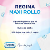 Regina Maxi Roll - 4 rullar toalettpapper, 500 2-lagers ark per rulle, mer än tre gånger en standardrulle, 60 % återvunnen plastförpackning, 100 % Fsc-certifierat papper