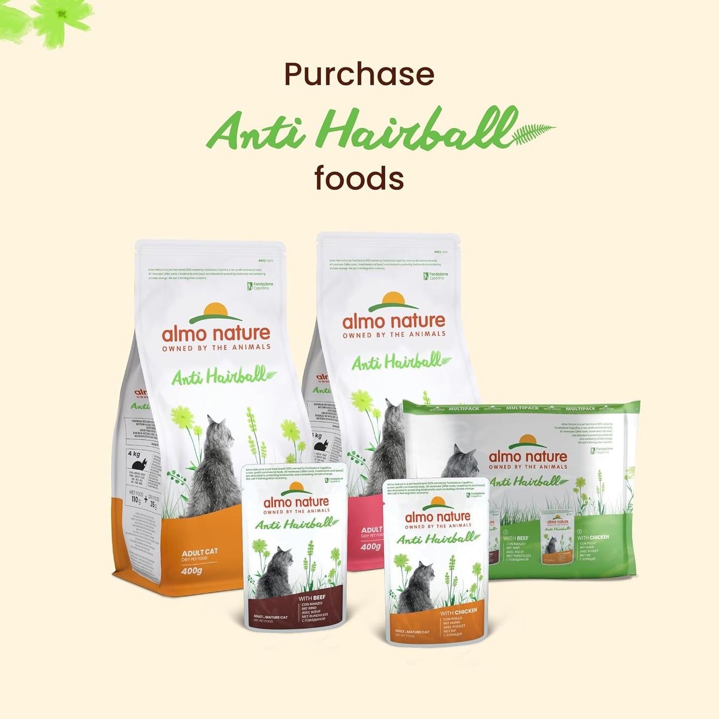 Almo Nature Functional - Anti-hårbollar - Våtfoder för vuxna och mogna katter - med valpar - Motverkar bildning av hårbollar - 70 g (förpackning med 30)
