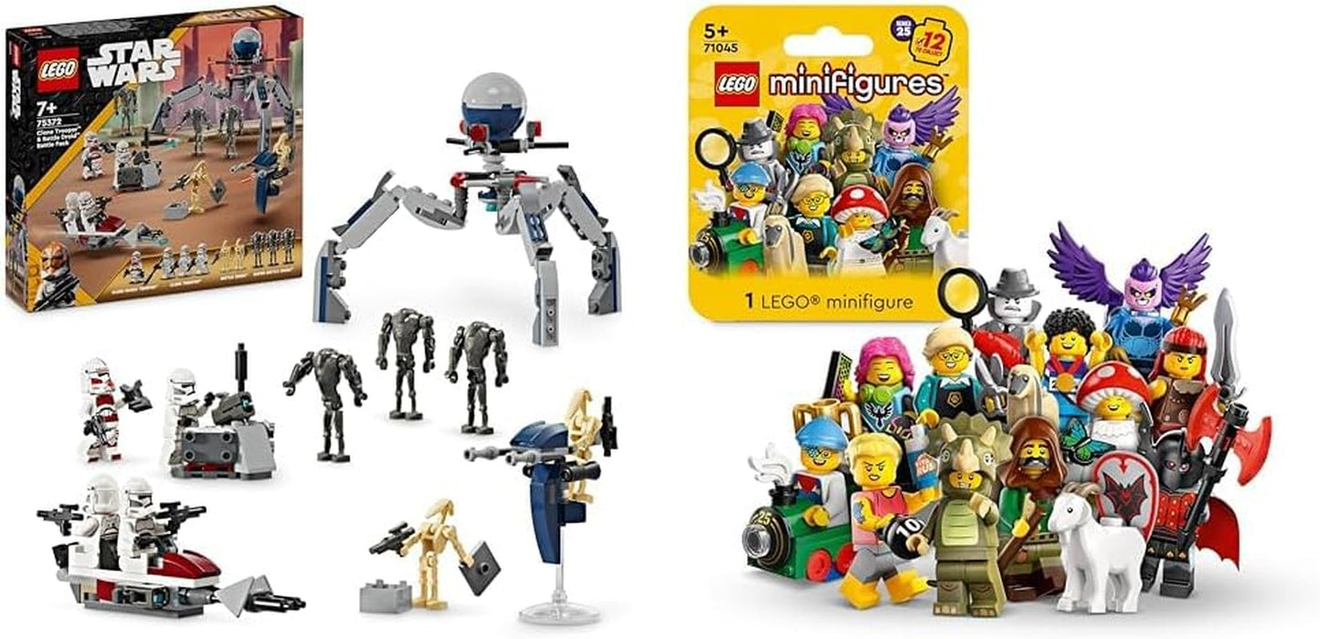 LEGO Star Wars 75372 Clone Trooper & Battle Droid Battle Pack, inkl. 4 minifigurer, 5 droider och speedermotorcykel med shooter - Byggleksak för pojkar och flickor i åldern 7+ Byggset Besuche den LEGO-Store Battle pack + Minifigures Series 25