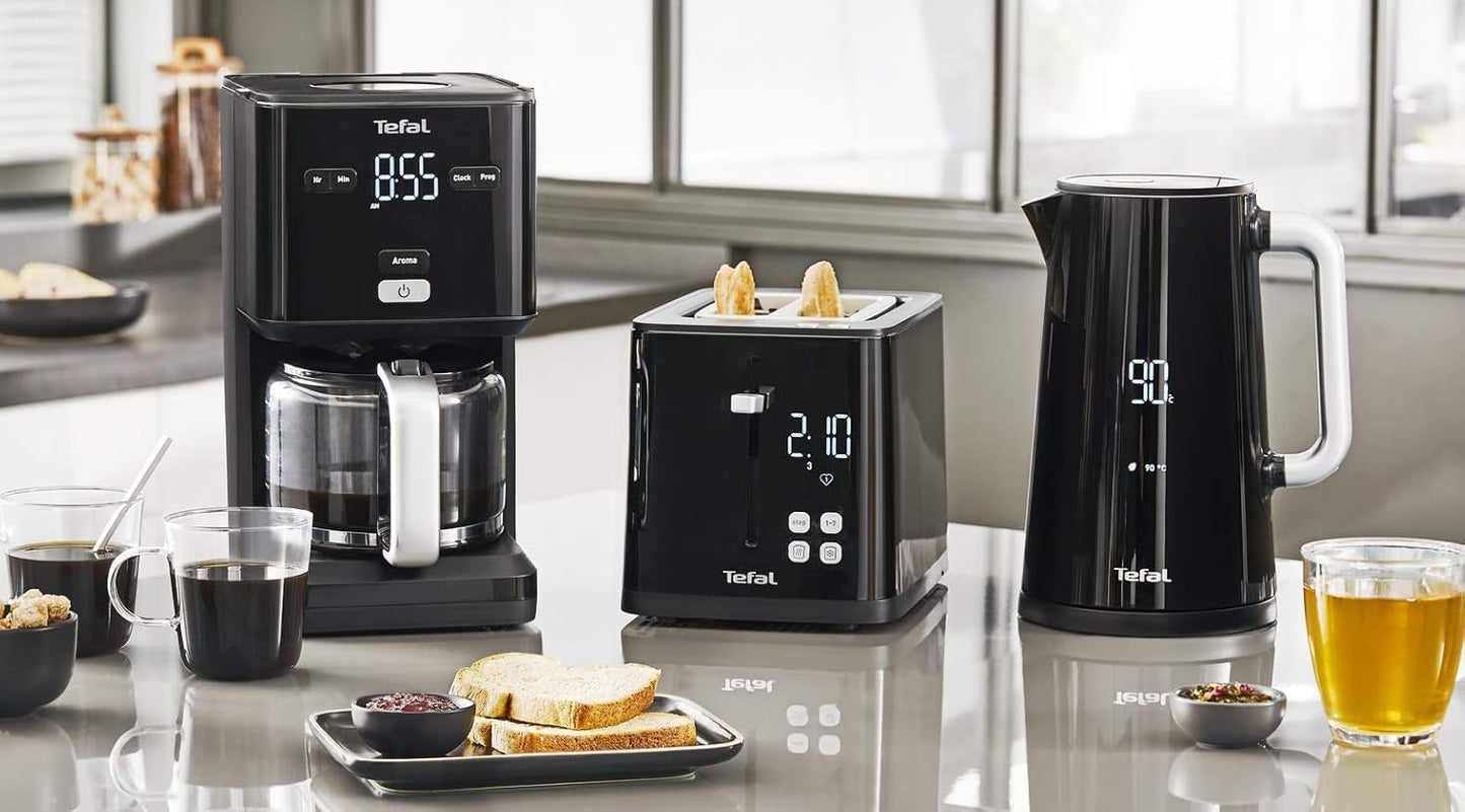 Tefal Smart'n Light Espressomaskin med timer, Espressomaskin med programmerbart filter 1,25 L, Aromafunktion för intensiv arom, Varmhållningsfunktion, Anti-dropp och lätt att rengöra, Svart