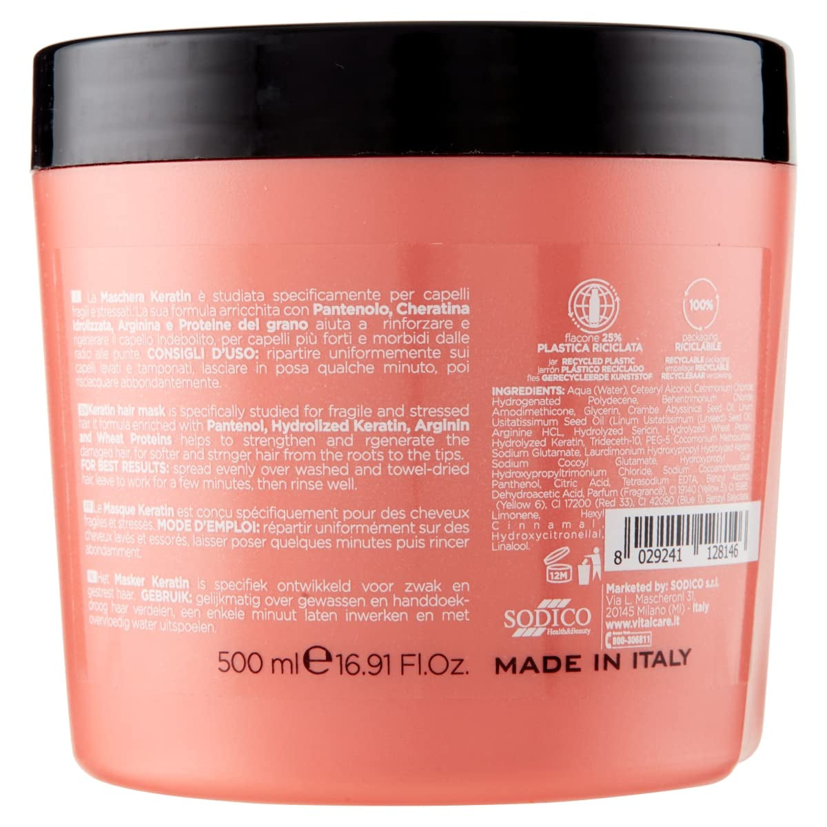 | Keratin - Stärkande hårmask för sprött och skadat hår med keratin och arginin för starkare och mjukare hår 4 x 500 ml Naty Shop hårmask