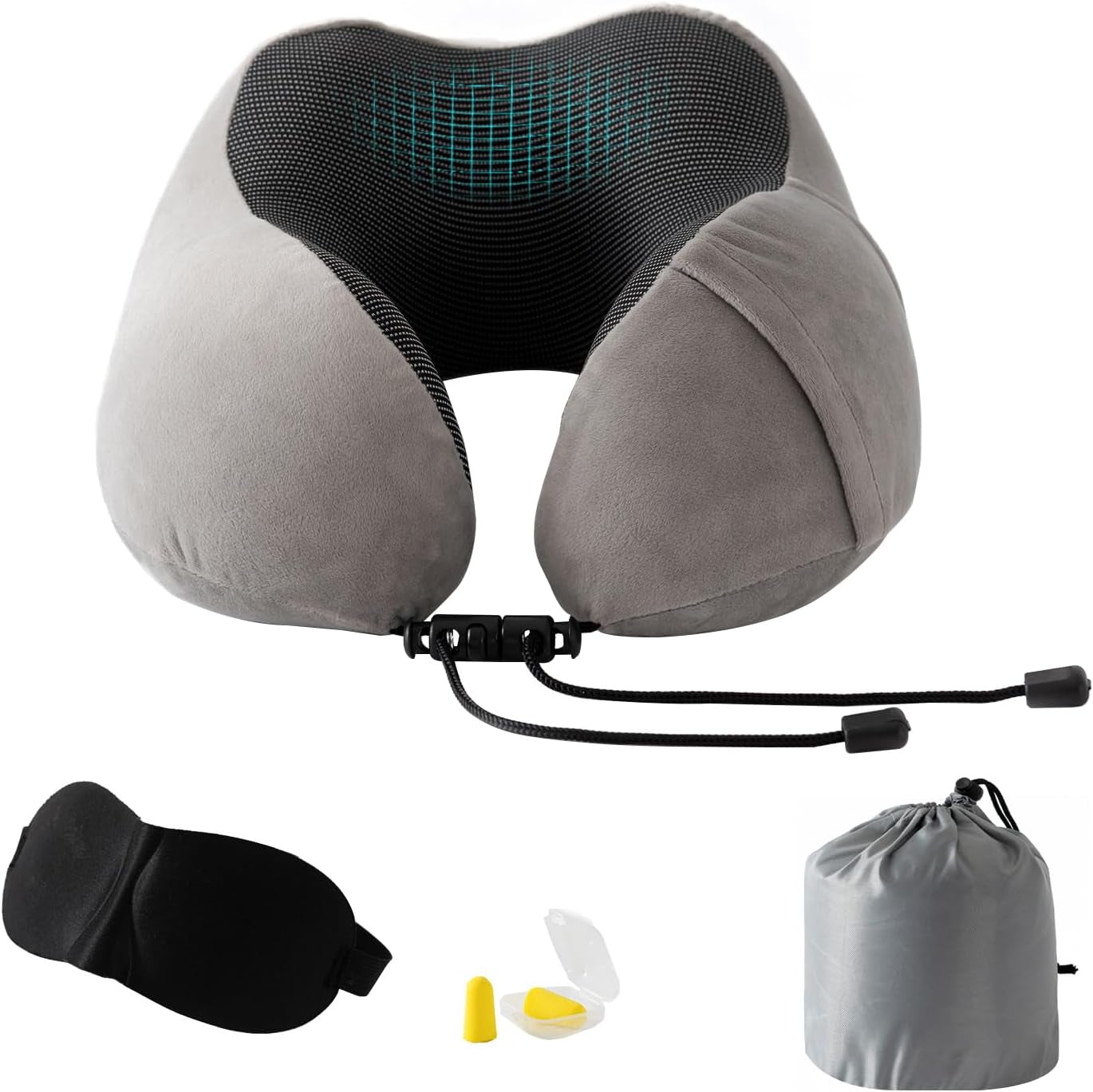 Nackkudde, Flygplans Nackkudde, Resekudde, Vuxen Nackkudde, Bil Nackkudde, Hemma Kudde, Ergonomisk Memory Foam Kudde, Tvättbar Smal rygg, Justerbar, Grå