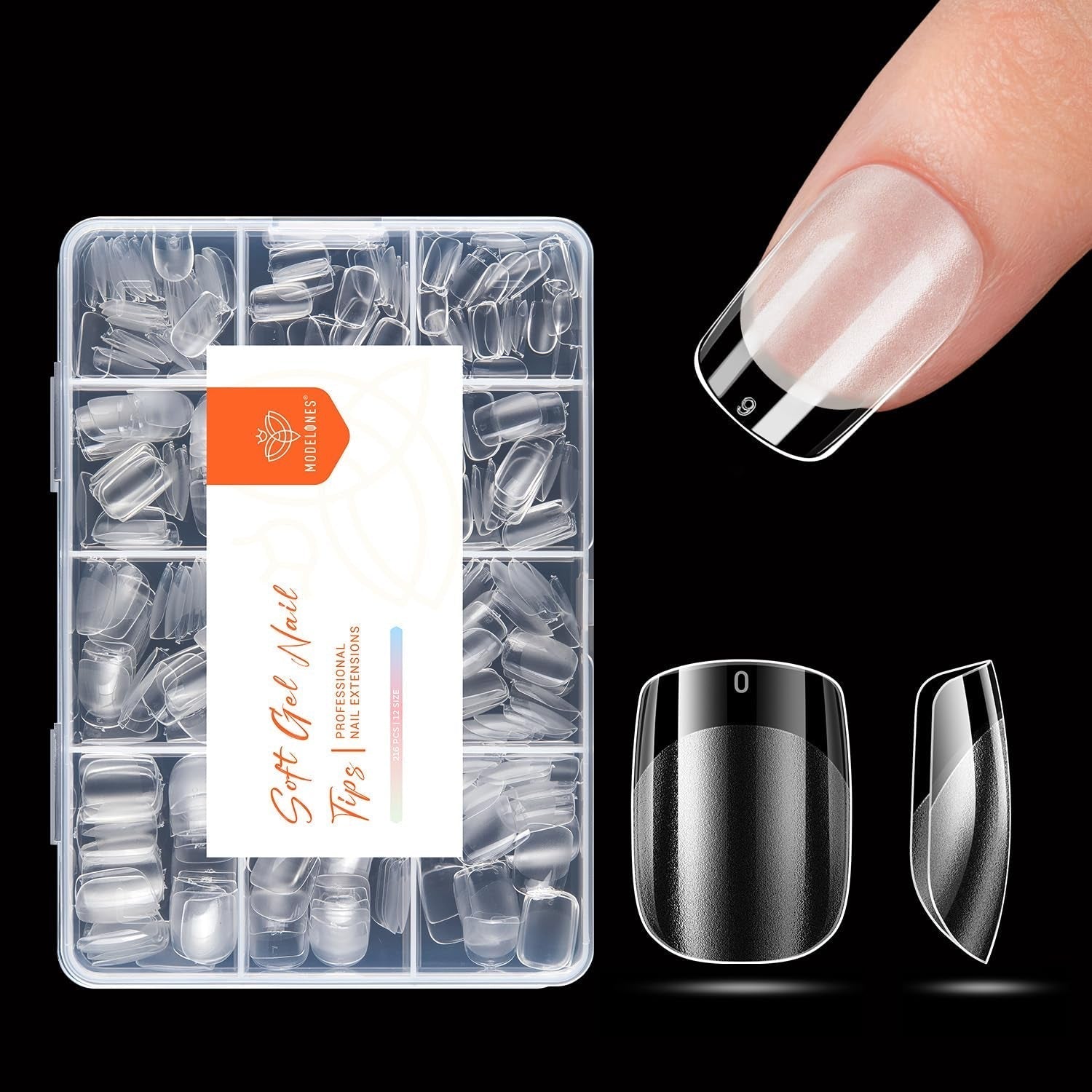 Modelones Nail Tips 216 bitar - Heltäckande Nail Tips Set, Soft Gel Tips Set, Pre-Polishing PMMA Resin Nail Tips, DIY Lime On Nail Art konstgjorda naglar, korta mandlar XS