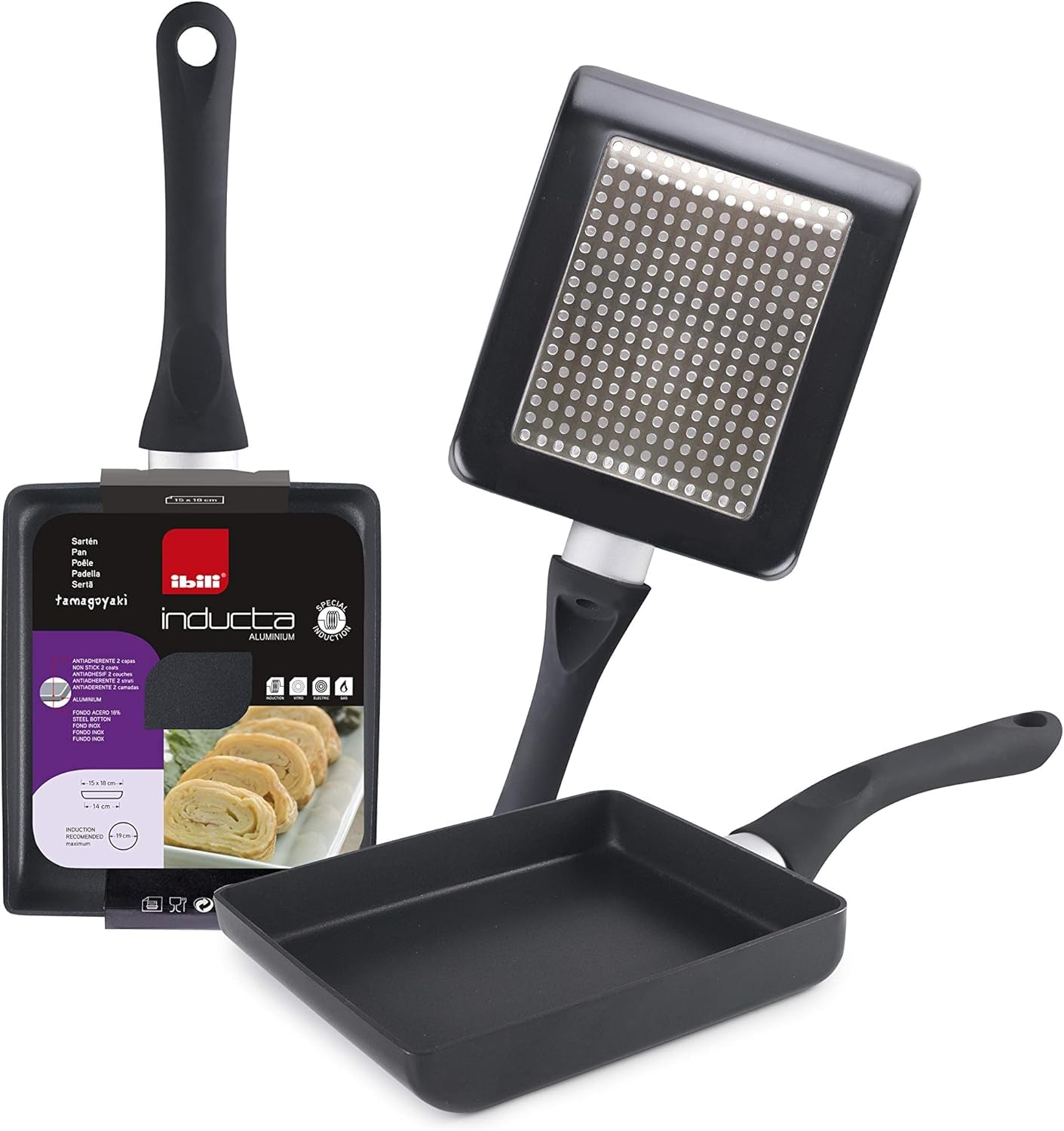 Tamagoyaki pan Inducta, aluminium, svart, 15X18 Cm grytor och stekpannor Naty Shop