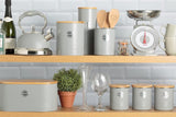 LIVING kollektion, kexburk med lock | pastellgrå | 3,4L förvaringsbox för kakor | kakburk i stål med lock | Bambu lufttäta förvaringsburkar med lock Naty Shop Food förvaringslådor