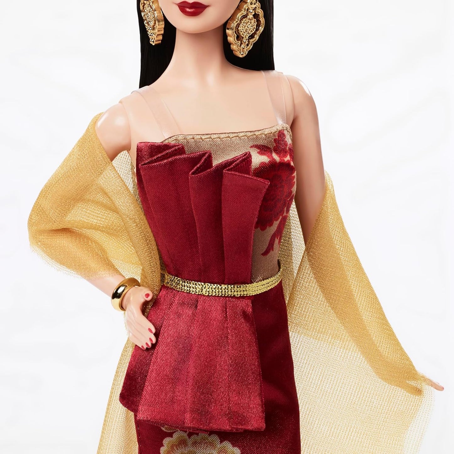 Barbie signatur månnyårsdocka i röd klänning med gyllene pioner Collection Toy JJX83