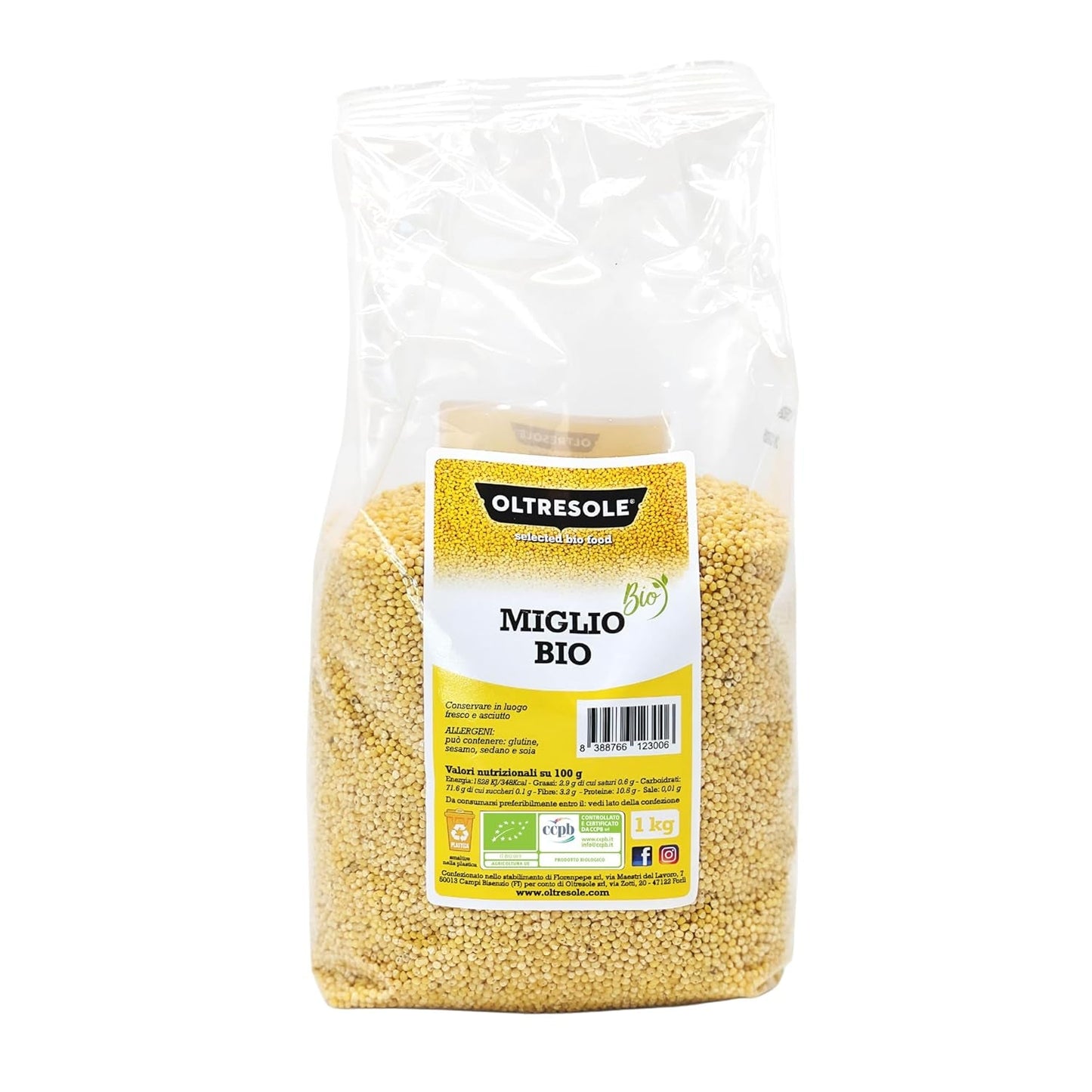 Ekologisk hirs 1 kg, ekologiska spannmål rika på fibrer och mineraler, gula hirskorn för konsumtion, perfekt förpackning för familjen