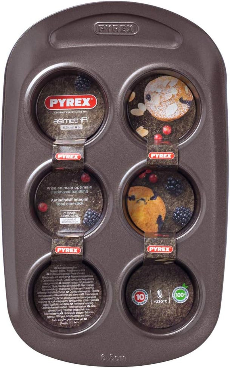 Pyrex BANDEJA 6 MAGDALENAS ASYMETRIA PX Muffinförmchen, Metall, Bunt, 6 Magdalena Formar och bakplåtar Naty Shop