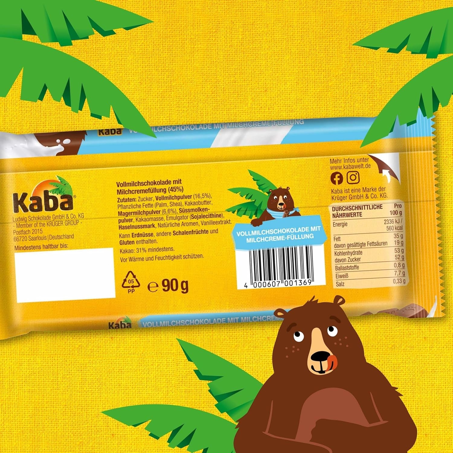 Kaba helmjölks- och mjölkgräddchoklad, fylld chokladkaka, 90g bar, smält-i-munnen choklad med lättmjölkgrädde och Kaba originalsmak