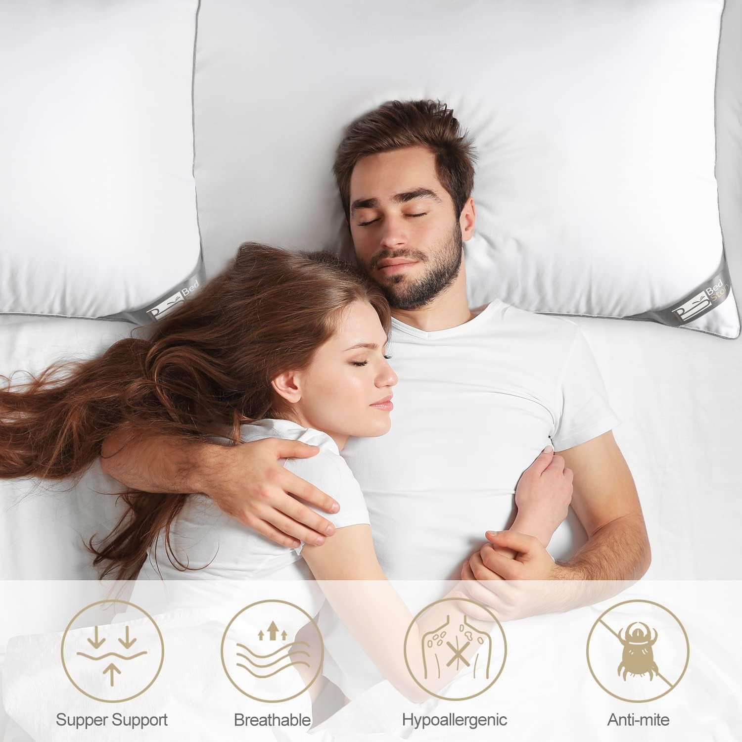 Bedstory kudde, 2-pack, hotellkvalitet, alternativ, stödjande, hypoallergen sovkudde för mage, rygg och sidosömmar Naty Shop standardkuddar